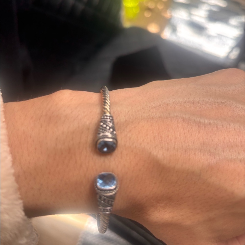 Silver and Blue Gemstone Open Cuff Bracelet - Picture 4 of 6